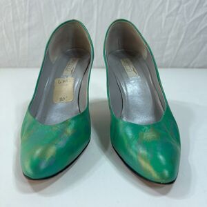 Vintage Paloma Green Gold Leather  Pumps Heels Sz 6